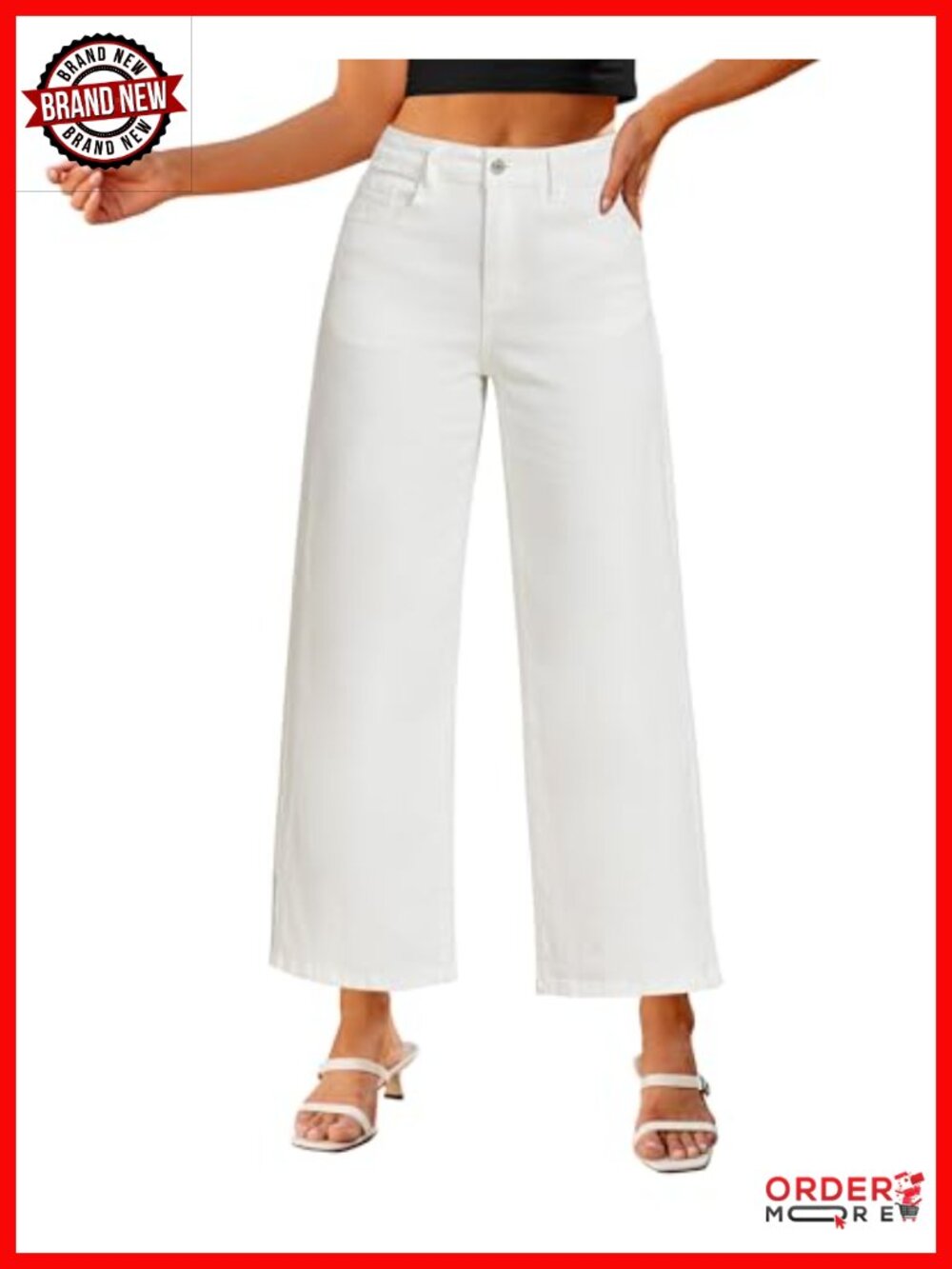 High Rise Wide Leg Cropped Ankle Jeans with Pockets Stretchy Denim Pants